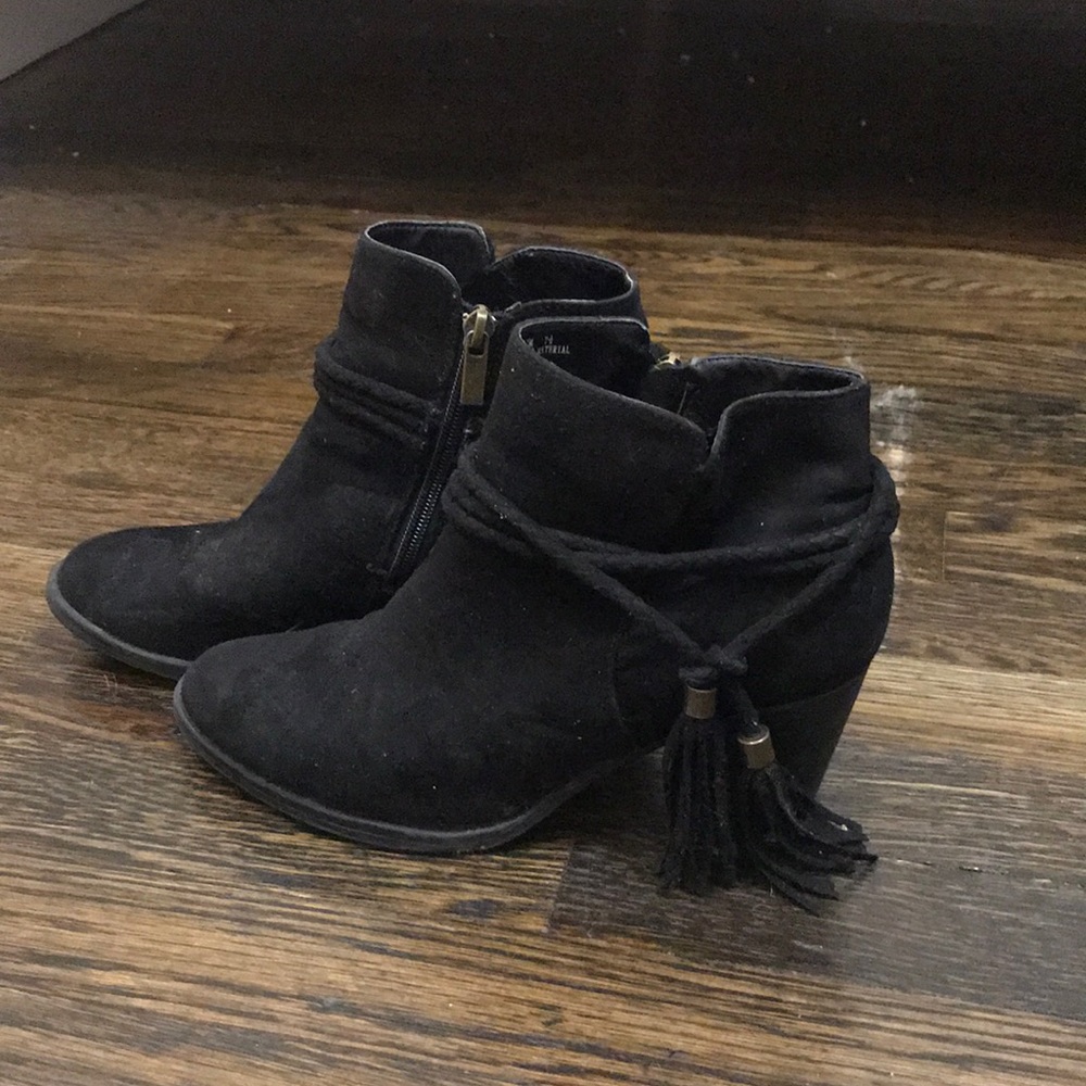 Black fringe ankle booties